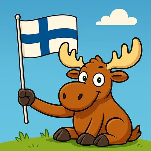 Poro Suomen lipun kanssa